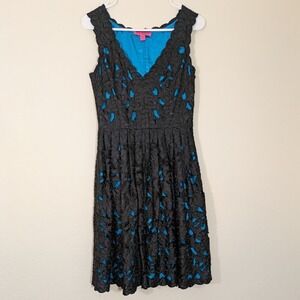 Betsey Johnson Black Lace Overlay Dress Blue Fit & Flare Coquette Party 4